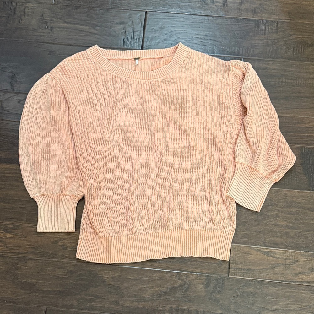 YFB Young Fabulous & Broke Puff Sleeve Cotton Knit Sweater Peach L